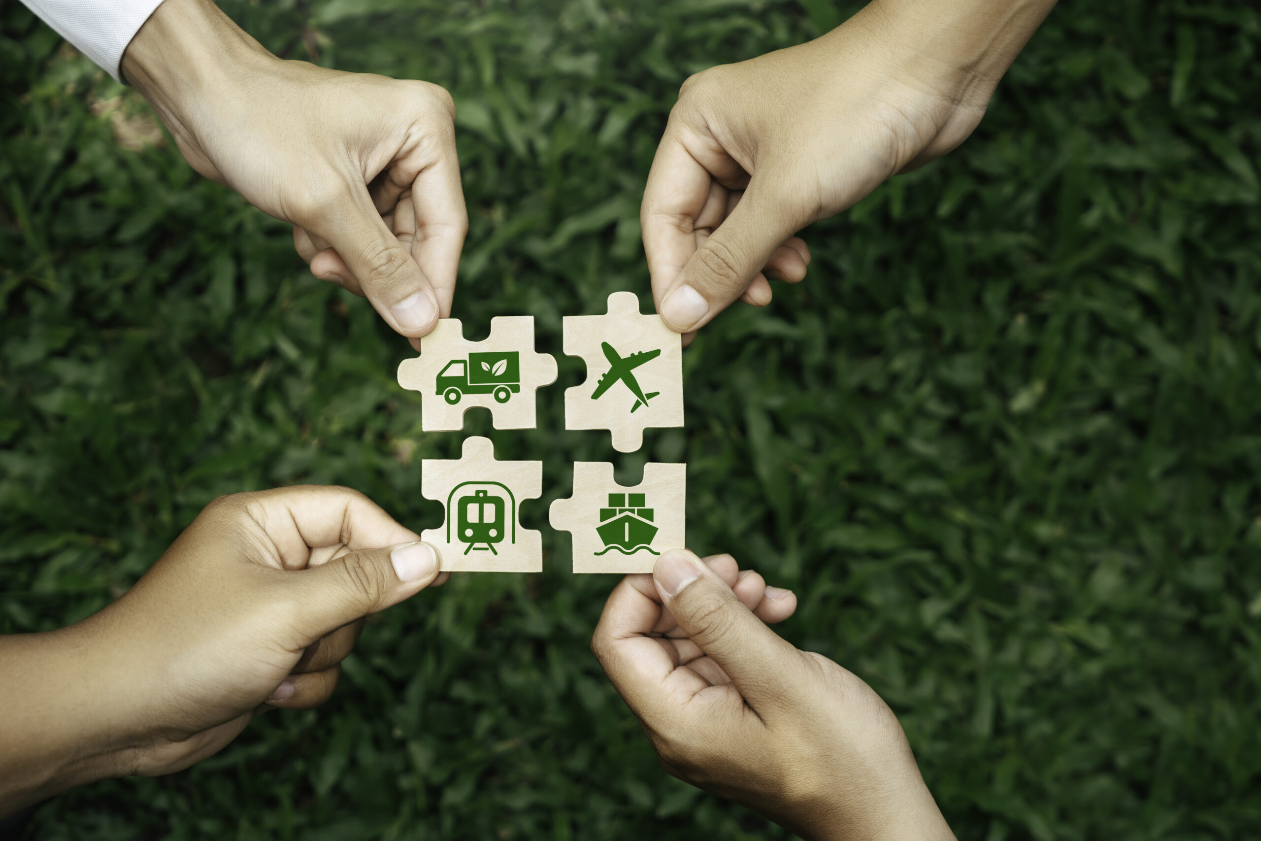 Green logistic or Sustainable transport. Sustainable global transport. logistics or travel by Ship, car, train, airplane, truck, with clean energy and eco friendly process to Net zero carbon emission